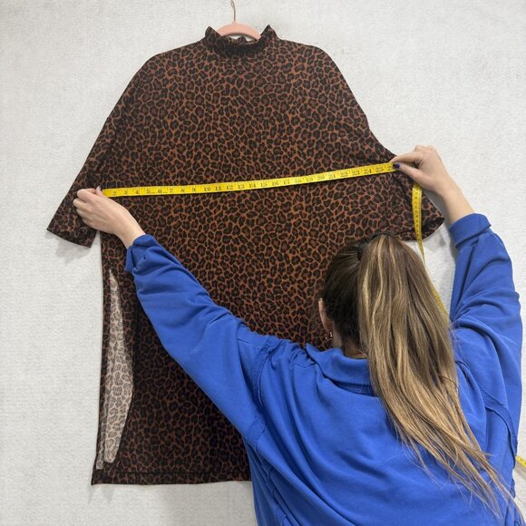 Dressed In Lala Dress Womens Large Brown Leopard Mock Neck Oversized Tunic - Picture 6 of 8